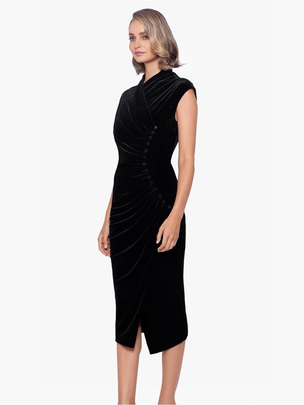 Size 6 Betsy & Adam Black Velvet Midi Dress